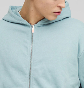 Sweat-shirt à capuche zippé bleu clair pour homme, 100 % coton French Terry, décontracté, pour l'automne, avec logo imprimé sur le devant, broderie 3D surdimensionnée - Product Image 2