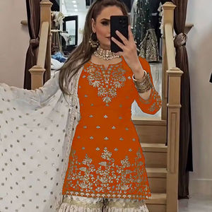 Ensemble sharara en georgette de fox brodé pour femme, idéal pour les soirées - Product Image 1