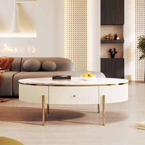 Tavolino Moderno Ovale con 2 Grandi Cassetti per Conservazione e Organizzazione - Product Image 1