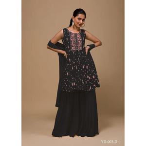 จีออร์แก็ตต์ที่ยอดเยี่ยมเย็บปักถักร้อยลำดับบนวังกับสีดำ dupatta - Product Image 1