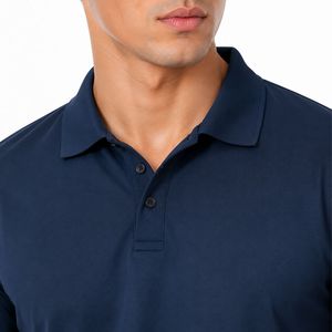 Men's Navy <b>Blue</b> Short Sleeve Knitted <b>Polo</b> <b>Shirt</b> Regular Fit Button Collar Solid Color Casual Style - Product Image 3