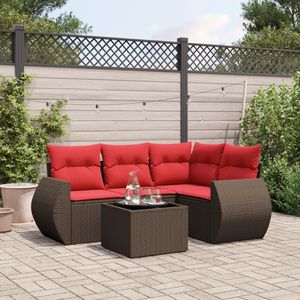 Ensemble de canapés de jardin en polyrotin marron 5 pièces avec coussins - Product Image 1