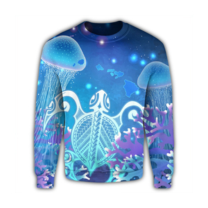 Sweat-shirt unisexe à col rond, imprimé par sublimation, motif tortue, méduse, corail bleu, coupe décontractée, tricoté pour l'hiver - Product Image 1