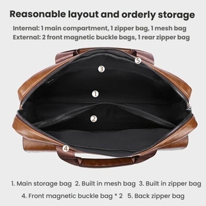 High Quality Custom-made Leather Laptop <b>Bag</b> Custom Logo Multiple Pockets Soft Texture Office Use Casual Style Shoulder Carry - Product Image 5