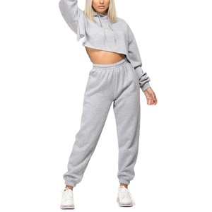 Women's Eco-Friendly 100% Cotton Custom Crop Hoodie Tracksuit Oversized Streetwear <b>Plus</b> <b>Size</b> <b>Jogger</b> <b>Set</b> Front Logo Solid Washed - Product Image 5
