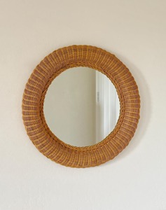 Espejo de ratán con marco redondo, espejo de pared tejido a mano natural para decoración de cafeterías y boutiques, para un ambiente rústico y elegante. - Product Image 3