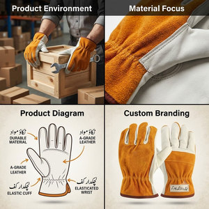 Cowhide Split Grain Leather Industrial Safety <b>Gloves</b> Truck <b>Driver</b> Welding Heat Resistance Elastic Wristlet Smooth Texture - Product Image 2