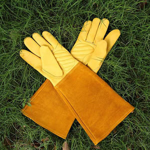 Garden Hand Protection Goat Skin Leather Thorn Resistant Breathable Comfortable Anti-Heat Gardening Work <b>Gloves</b> Yellow 14inch - Product Image 6