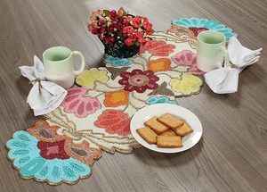 Embroidered Floral <b>Table</b> Runner Bohemian Home Decor Washable Yellow <b>Pink</b> <b>Cloth</b> Pattern - Product Image 6