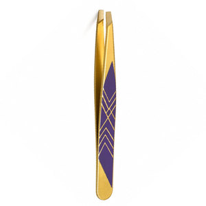 Pinzas de Cejas de Lujo Chapadas en Oro, Punta Puntiaguda, Herramienta de Precisión para el Cuidado de las Cejas, Diseño Duradero, Patrón Morado - Product Image 1