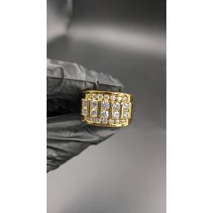 Moissanite Cluster <b>for</b> <b>Men</b> 925 <b>Silver</b> Yellow Gold Finish Look <b>Ring</b> Luxury Wedding Band Hip Hop Diamond Jewelry <b>for</b> <b>Men's</b> - Product Image 1