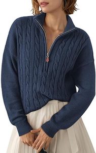 Pulls pour femmes Automne Hiver 2026 à quart de zip décontractés en tricot torsadé côtelé - Product Image 3