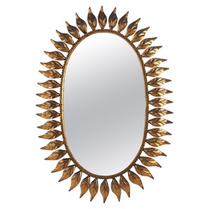 High Standard Quality Oval Brass <b>Wall</b> Mirror With <b>Leaf</b> Pattern Traditional <b>Decorative</b> Frame - Product Image 2