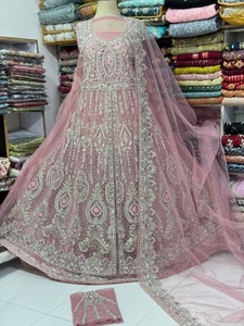 <b>Light</b> Blue Embroidered Silk Salwar Kameez Floor Length Wedding Dress With <b>Net</b> Dupatta For Women India Pakistan Style Elegant Loo - Product Image 4