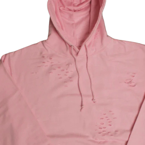 เสื้อฮู้ดดี้ผู้ชายแบบขาดๆ ทรงโอเวอร์ไซส์ สีชมพู ผ้าฟลีซ ผ้าฝ้าย มีฮู้ด สไตล์สตรีทแวร์  รับสกรีนโลโก้ ขายส่ง - Product Image 2