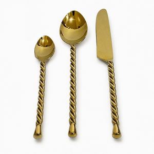 Ensemble de couverts en acier inoxydable avec poignée torsadée dorée de luxe |   Vaisselle légère, portable, de forme irrégulière, compatible lave-vaisselle et congélateur - Product Image 6