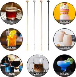 Cuchara de Barra de Acero Inoxidable con Mango Largo, Reutilizable, Ecológica, Portátil, Moderna, para Mezclar Bebidas en Casa o en Bares - Product Image 3