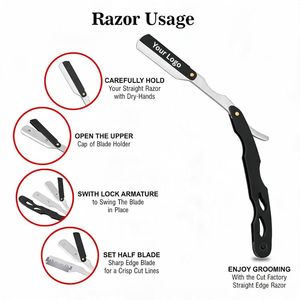 100% Stainless Steel <b>Straight</b> <b>Razor</b> for Men Professional Barber <b>Razor</b> with 10 Single Blades for Close Shaving Salon Use - Product Image 4
