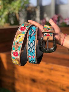 Nuevos cinturones tallados en cuero con cuentas hechos a mano disponibles en todos los tamaños Diseño bohemio occidental con estilo vintage - Product Image 2