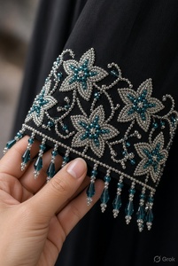 Black Embroidered Floor Length Straight Hem Open <b>Abaya</b> Long Sleeve Modest Women Loose Fit Muslim Robe for Eid <b>Wedding</b> Daily Wear - Product Image 3