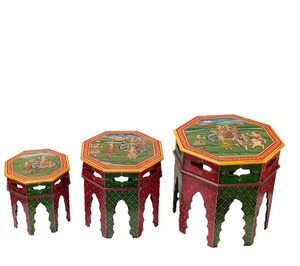 Juego de Mesa Consola Octogonal de Madera Hecha a Mano con Diseño Pintado Tradicional para Decoración de Muebles de Sala de Estar - Product Image 1