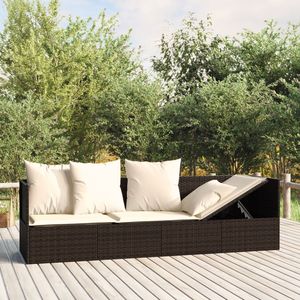 Lit salon patio en rotin poly brun avec coussins Chaise longue élégante - Product Image 1