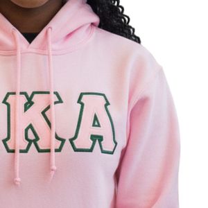 Pink Twill Letter Graphic Hooded Sweatshirt <b>Green</b> Outline Design Cotton Fleece Pullover Hoodie Long Sleeve Casual Fashion Women - Product Image 3