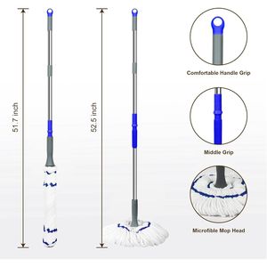 Mop per Pavimenti con Manico Lungo 52,5 Pollici, Auto-Svuotante, per Pavimenti in Legno, Piastrelle, Vinile e Laminato - Bianco - Product Image 3
