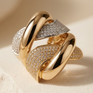 14K Intertwined Sculptural Knot <b>Ring</b> Cut Lab Grown Diamond Stackable <b>Gold</b> Band Engagement Anniversary <b>Cocktail</b> Statement <b>Ring</b> - Product Image 1