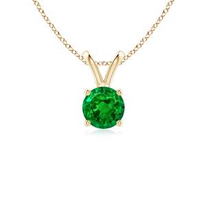 14K <b>Solid</b> <b>Gold</b> Natural Round Emerald V-Bale Solitaire 4 Claw Set <b>Pendant</b> Fine Jewellery Classic Anniversary Wedding Gift - Product Image 1