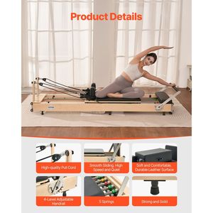 Machine de Pilates pliable en bois avec double résistance à ressort, lit de Pilates pour la maison, la salle de sport et le studio, Reformer de Pilates Premium - Product Image 5