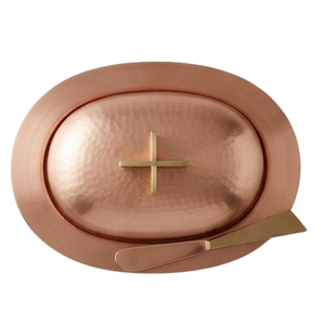 Beurrier ovale en cuivre avec couvercle, vaisselle en métal artisanale, design minimaliste, finition polie, utilisation en cuisine - Product Image 3