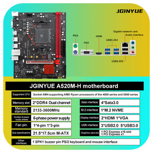 Jginyue มาเธอร์บอร์ด A520M-H AM4 DDR4สูงสุด64GB สล็อต M.2 * คอมพิวเตอร์1ชิ้นรองรับ <span class=keywords><strong>Ryzen</strong></span> 4000ซีรีส์และซีรีส์<span class=keywords><strong>5000</strong></span> - Product Image 1