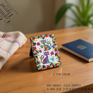 Espejo portátil cuadrado estilo español de 8,6x6,2 cm con diseño de mosaico colorido para viajes y uso diario - Product Image 3
