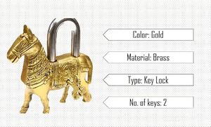 Handcrafted Brass Horse Shape <b>Padlock</b> with 2 Keys Decorative Vintage Animal Lock for Home Office Gift Security - Product Image 4
