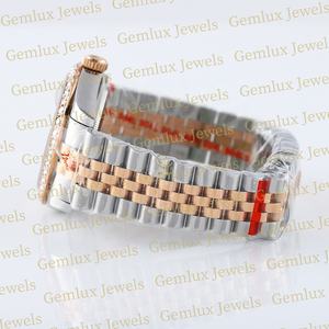 Top Qualité Auto Date Brun Cadran Lunette Diamant D VVS Moissanite Diamant Deux Tons En Acier Inoxydable Hip Hop Diamant Montre Pour Hommes - Product Image 5