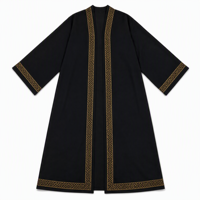Abaya noire tricotée sur mesure pour femmes, broderie dorée en treillis, devant ouvert, manches longues, tenue modeste musulmane du Moyen-Orient, OEM