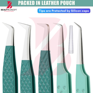 Pince à cils professionnelle Fiber Grip 90 degrés, antistatique, vert turquoise, pour volume intense et isolation - Product Image 6