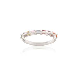 18K Gold Multi Sapphire Prong Set Half Eternity Wedding Band - Product Image 6