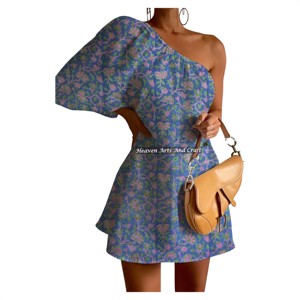 Nuevo Vestido de Algodón para Mujer con Hombro Descubierto y Manga Abullonada, Sexy, para Noche, Verano, Otoño, Primavera, con Estampado Artesanal - Product Image 3