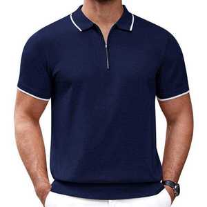 Polos de lujo para hombre, sin arrugas, con cremallera, lisos, antipilling, tela personalizada, para verano. - Product Image 3
