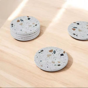 Terrazzo <b>Marble</b> <b>Coaster</b> Set of 6 With Gold Holder Elegant Stone Finish For Luxury Home Office Desk Styling and Gift Purpose - Product Image 1