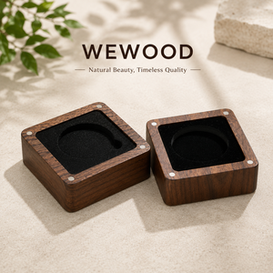 WEWOOD Square Wooden Jewelry <b>Box</b> with Velvet Insert and <b>Glass</b> Lid for Ring Storage - Product Image 4