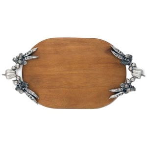 ถาดเสิร์ฟทรงรีทำจากไม้พร้อมที่จับโลหะสำหรับตกแต่งหรูหราถาดจัดระเบียบจานโต๊ะเครื่องแป้งมีสไตล์ของตกแต่งบ้านของขวัญแต่งงาน - Product Image 1