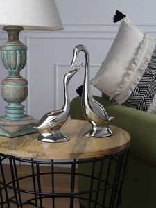 Gold Plated Duck Figurine Set Of 2 Contemporary Animal Sculpture Tabletop Decor Artistic Living Room Ornament - Product Image 6