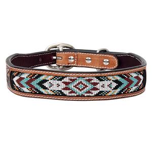 Mexican Handcrafted Leather <b>Dog</b> <b>Collar</b> <b>Beaded</b> & Carved With Animal Pattern <b>for</b> Walking Small Size Wholesale Manufacturer - Product Image 1