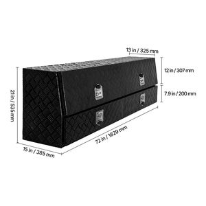 Caja de Herramientas para Camioneta de Contratista con Puerta Abatible, Protección Contra la Intemperie, 72 x 21 x 13 Pulgadas, Negra, de Aluminio, con Dos Cajones Inferiores - Product Image 4