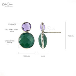 Pendientes Redondos de Plata de Ley 925 con Ónix Verde y Amatista Morada, Chapados en Oro, con Dos Piedras Preciosas, para Mujer, Más Vendidos - Product Image 3