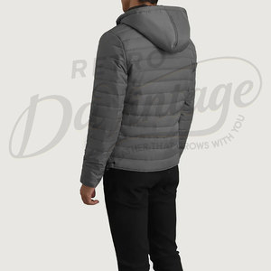 Custom Men Grey Winter <b>Jacket</b> Lightweight Hooded Padded Outerwear Slim Fit Casual Warm Zip Up Puffer <b>Jacket</b> For Men - Product Image 2