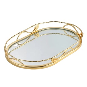 ถาดกระจกรูปใบไม้สีทองหรูหราสำหรับตกแต่งชุดถาดวงรีสุดหรูสำหรับวางบนโต๊ะหรือโต๊ะเครื่องแป้ง - Product Image 1